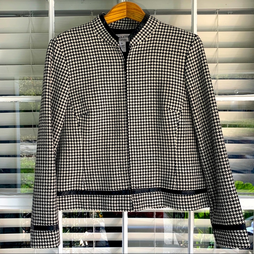 Pendleton Houndstooth Blazer With Leather Accents - image 1